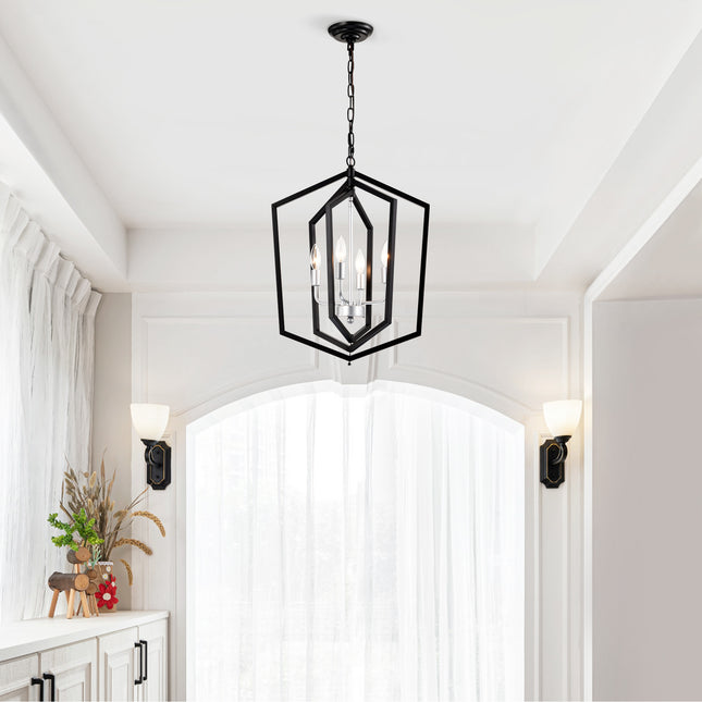 Calista Matte Black & Silver Lantern Chandelier Chandeliers TriadCommerceInc   