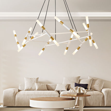 White & Gold Branch Chandelier with Frosted Tubes Chandeliers TriadCommerceInc