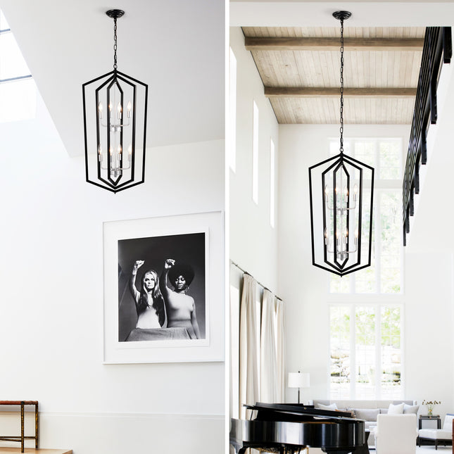 Seraphine Matte Black & Silver Lantern Chandelier Chandeliers TriadCommerceInc   