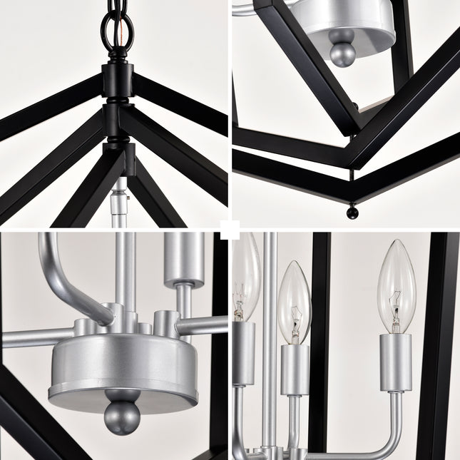 Calista Matte Black & Silver Lantern Chandelier Chandeliers TriadCommerceInc   