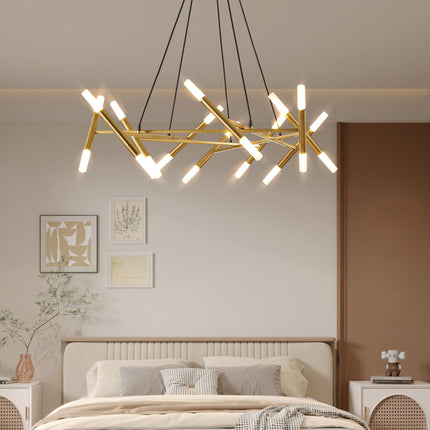 Modern Gold Branch Chandelier with Frosted Tubes Chandeliers TriadCommerceInc