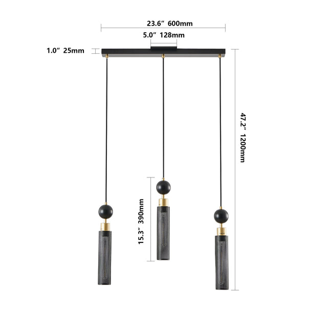 Modern Black & Gold 3-Light Pendant Chandelier with Mesh Shades Chandeliers TriadCommerceInc