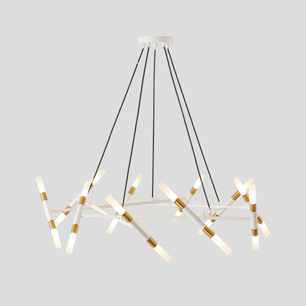 White & Gold Branch Chandelier with Frosted Tubes Chandeliers TriadCommerceInc