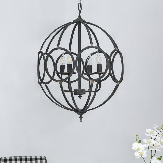 Malin Matte Black Iron Orb Chandelier Chandeliers TriadCommerceInc   