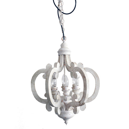 Antiqued Wood And Metal Chandelier, White Chandeliers TriadCommerceInc   