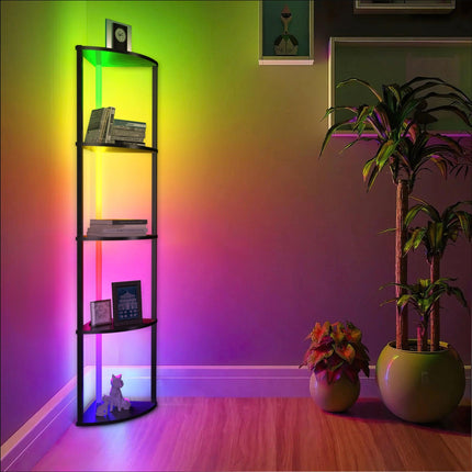 RGB Lighted Corner Shelf, Space Saving Bookshelf withLED Background Lights  TriadCommerceInc   