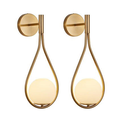 Set of 2 Mid-Century Modern Gold Wall Sconces with Opal Glass Globes Wall Lighting TriadCommerceInc