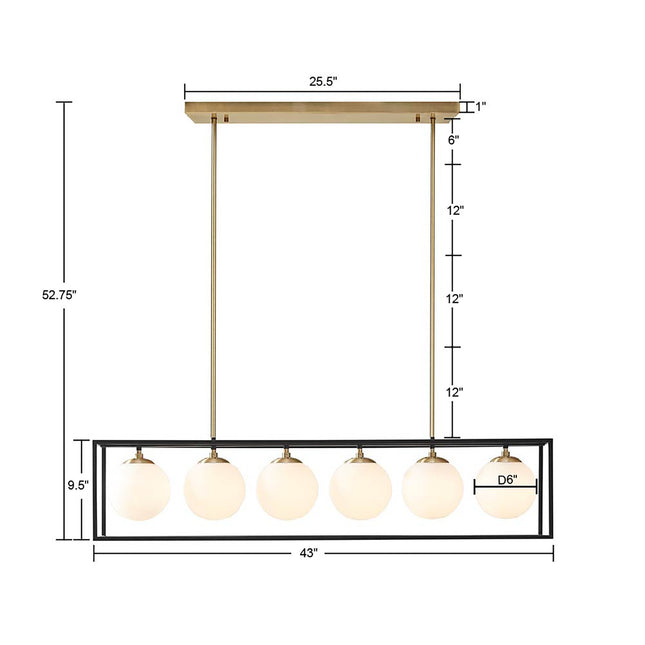 Helena 6-Light Frosted Glass Globe Linear Chandelier Chandeliers TriadCommerceInc   