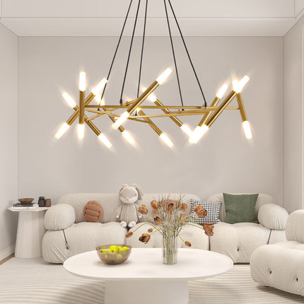 Modern Gold Branch Chandelier with Frosted Tubes Chandeliers TriadCommerceInc