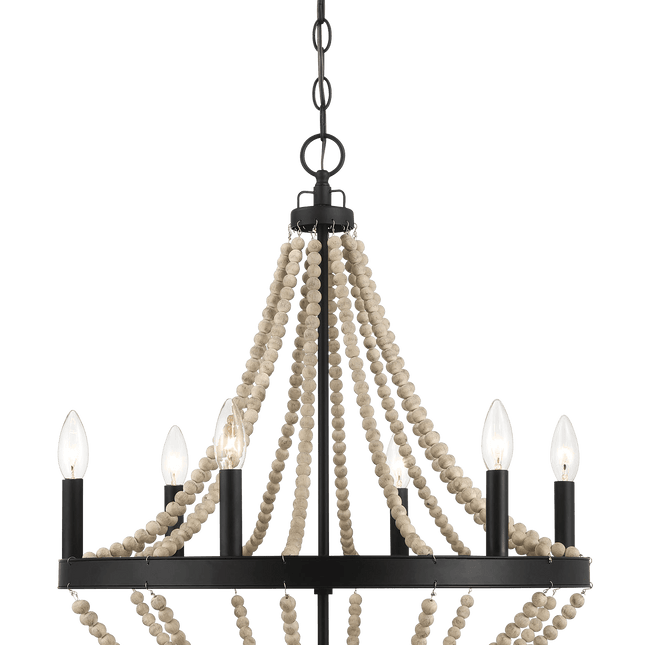 Starry Wood Chandelier Farmhouse Six Candle Light Wood Beaded Black Pendant Light for Dining Room Chandeliers TriadCommerceInc   