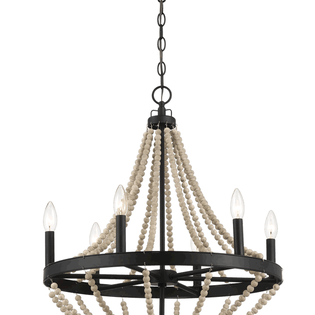 Starry Wood Chandelier Farmhouse Six Candle Light Wood Beaded Black Pendant Light for Dining Room Chandeliers TriadCommerceInc   