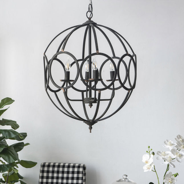 Malin Matte Black Iron Orb Chandelier Chandeliers TriadCommerceInc   