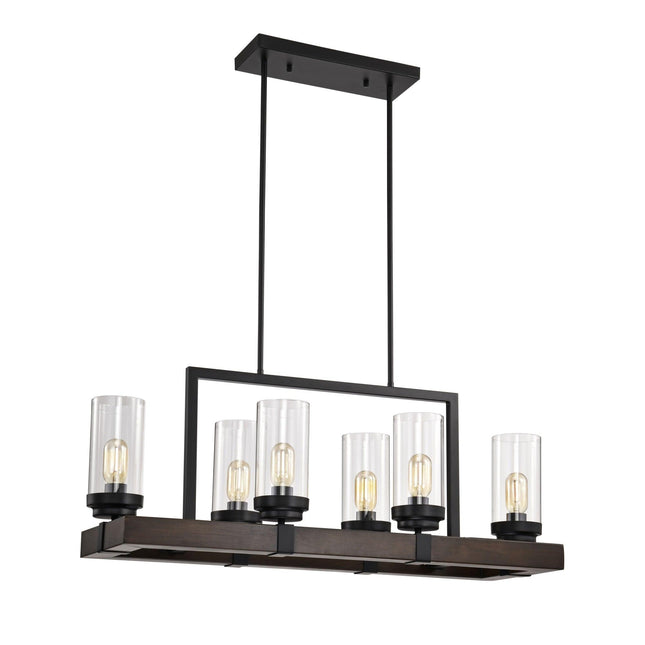 Matte Black Wood Grain Adjustable 6-Light Metal Chandelier Chandeliers TriadCommerceInc   