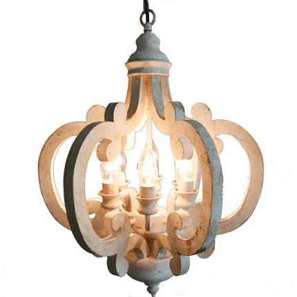 Antiqued Wood And Metal Chandelier, White Chandeliers [TriadCommerceInc] as Pic  