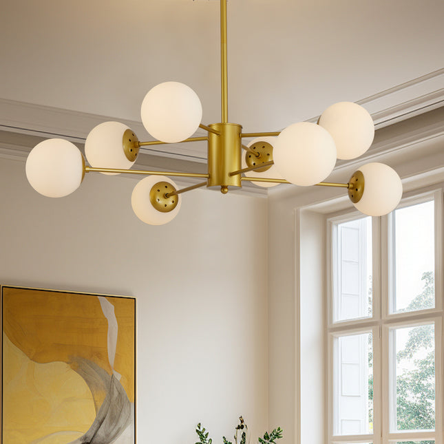 Zophia 8-Light Gold Chandelier with White Glass Globe Shades Chandeliers TriadCommerceInc