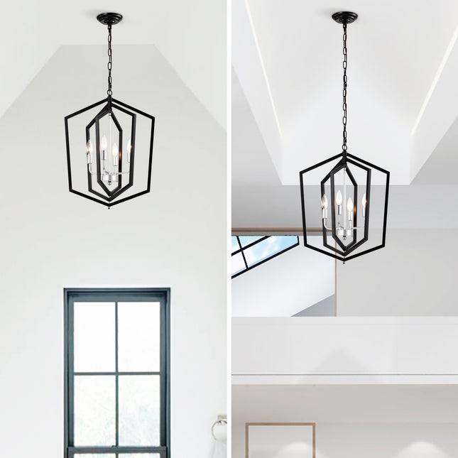 Calista Matte Black & Silver Lantern Chandelier Chandeliers TriadCommerceInc   