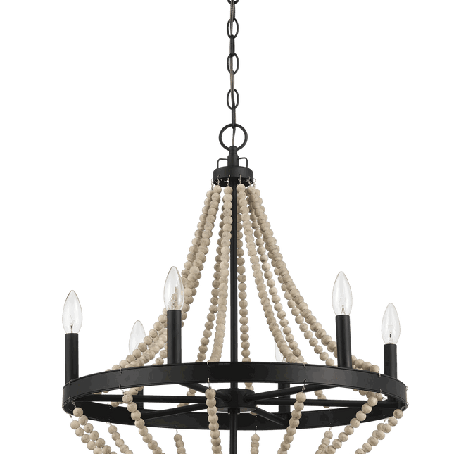 Starry Wood Chandelier Farmhouse Six Candle Light Wood Beaded Black Pendant Light for Dining Room Chandeliers TriadCommerceInc   