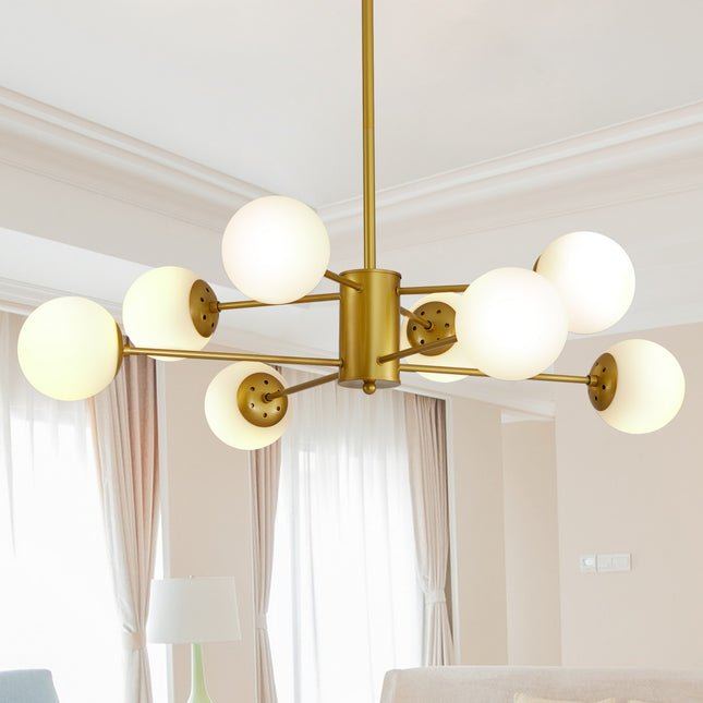 Zophia 8-Light Gold Chandelier with White Glass Globe Shades Chandeliers TriadCommerceInc