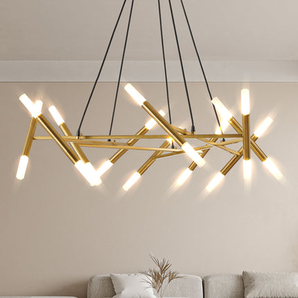 Modern Gold Branch Chandelier with Frosted Tubes Chandeliers TriadCommerceInc