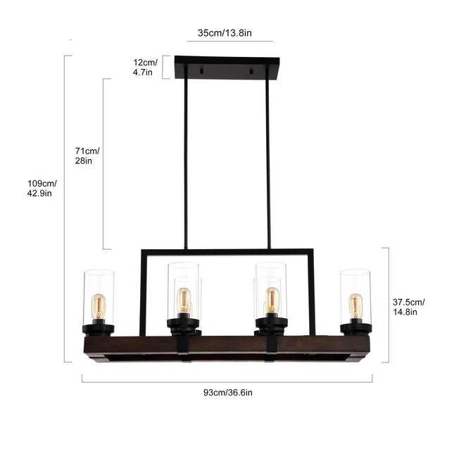 Matte Black Wood Grain Adjustable 6-Light Metal Chandelier Chandeliers TriadCommerceInc   