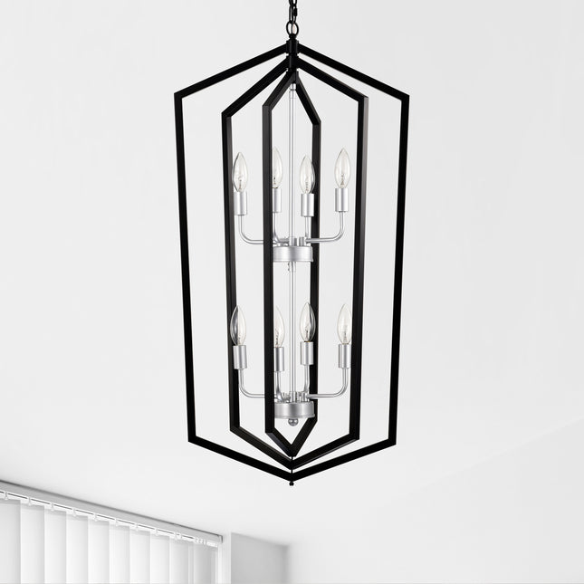 Seraphine Matte Black & Silver Lantern Chandelier Chandeliers TriadCommerceInc   