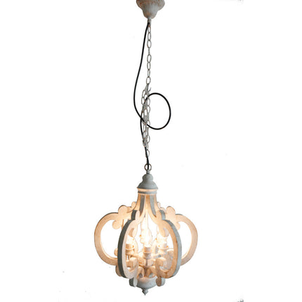 Antiqued Wood And Metal Chandelier, White Chandeliers TriadCommerceInc   