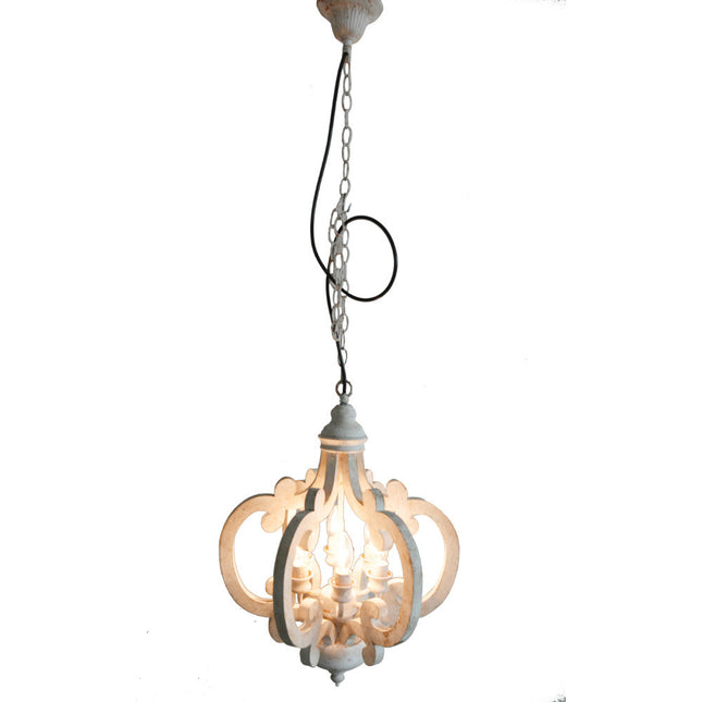 Antiqued Wood And Metal Chandelier, White Chandeliers TriadCommerceInc   