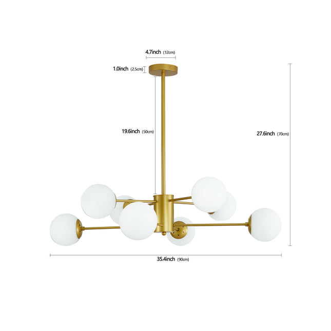 Zophia 8-Light Gold Chandelier with White Glass Globe Shades Chandeliers TriadCommerceInc