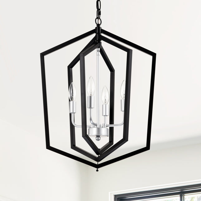 Calista Matte Black & Silver Lantern Chandelier Chandeliers TriadCommerceInc   