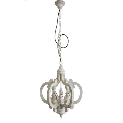 Antiqued Wood And Metal Chandelier, White Chandeliers TriadCommerceInc   