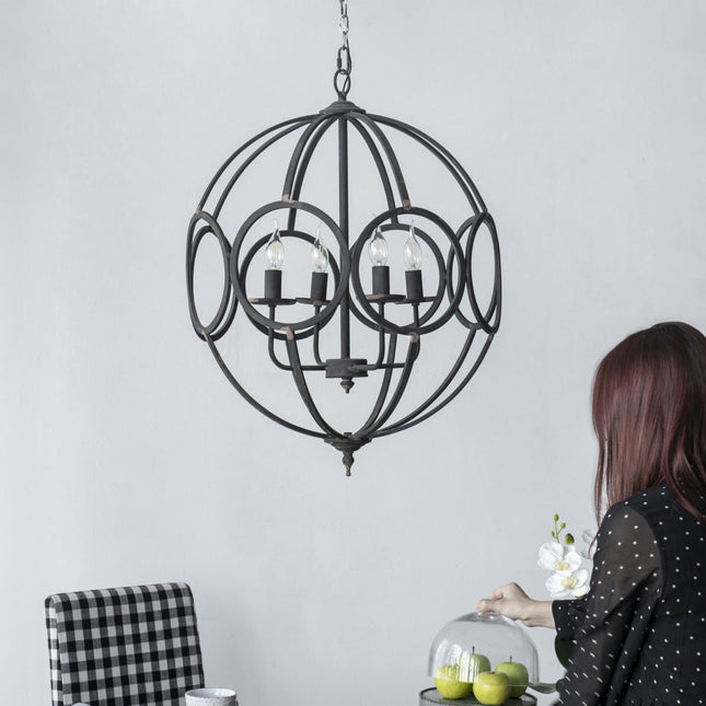 Malin Matte Black Iron Orb Chandelier Chandeliers TriadCommerceInc