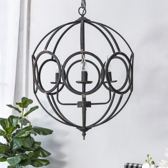 Malin Matte Black Iron Orb Chandelier Chandeliers TriadCommerceInc   