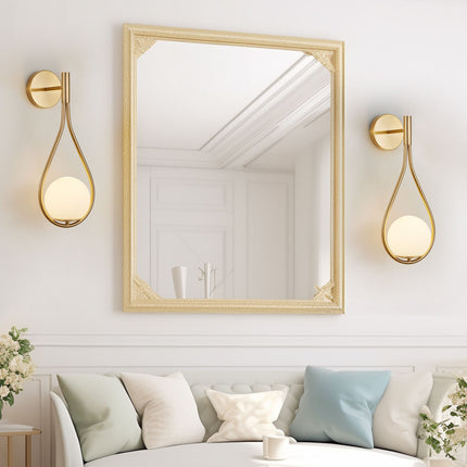 Set of 2 Mid-Century Modern Gold Wall Sconces with Opal Glass Globes Wall Lighting TriadCommerceInc