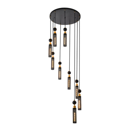 Modern Industrial 9-Light Black & Gold Pendant Chandelier Chandeliers TriadCommerceInc