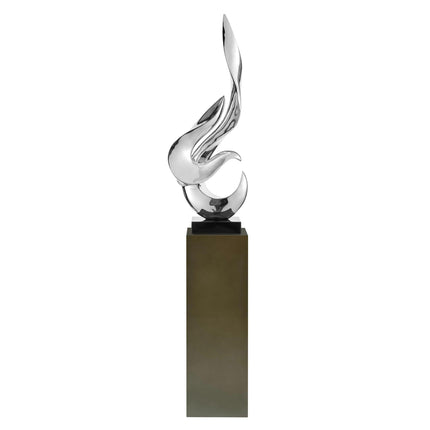 Chrome Flame Floor Sculpture With Gray Stand, 65" Tall Sculpture [TriadCommerceInc]   