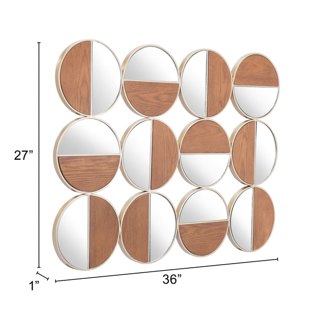 Cycle Round Mirror Gold & Walnut Mirrors [TriadCommerceInc]   